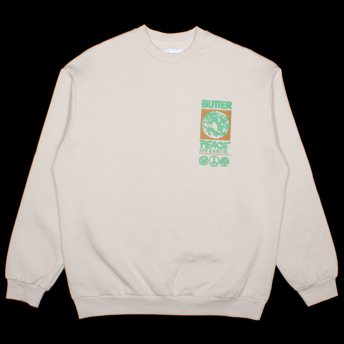 Butter Goods Peace On Earth Crewneck Sweatshirt Cement