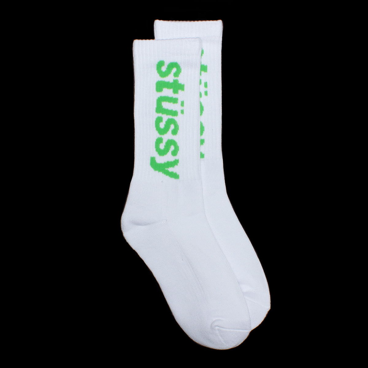 Stussy Helvetica Crew Sock Style # 138845 Color : White / Kelly