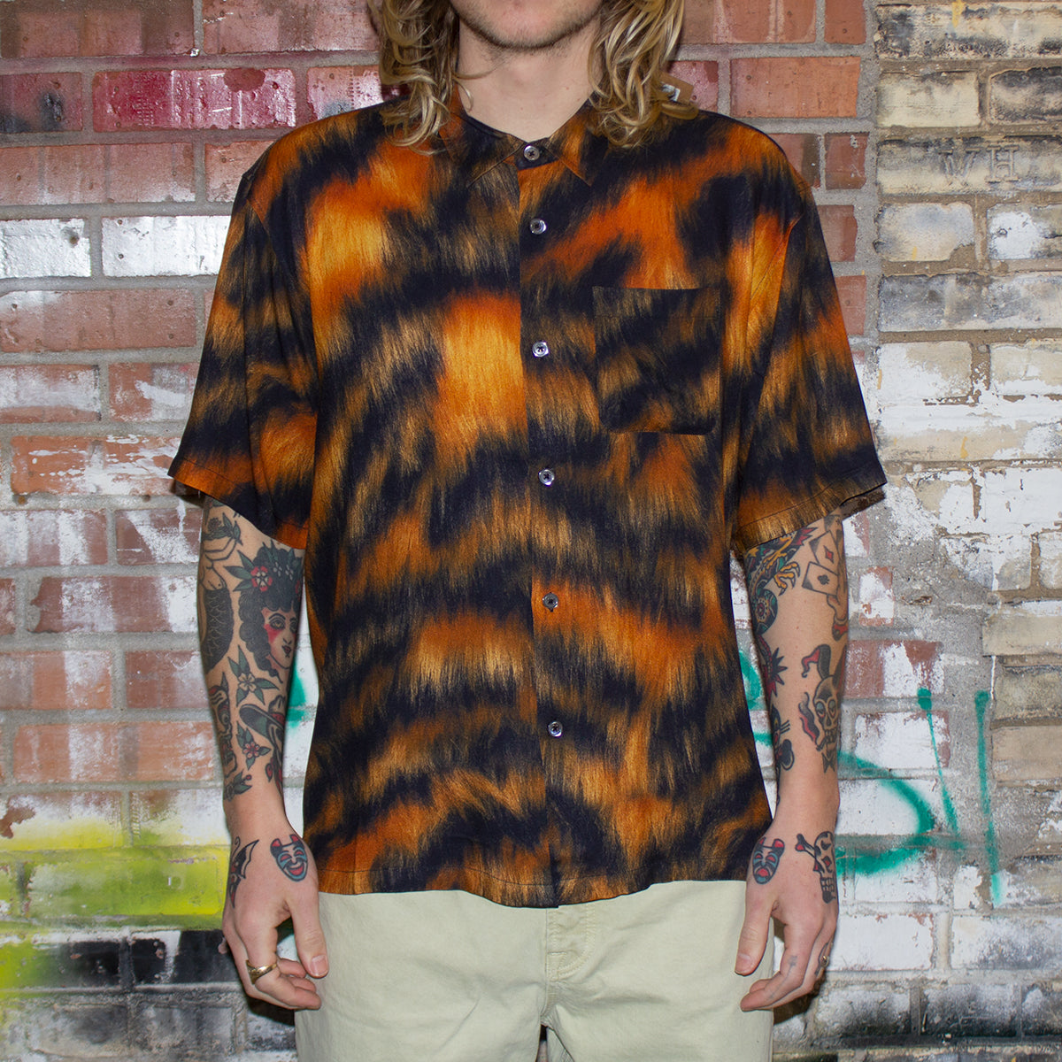 Stussy Fur Print Shirt Style # 1110282 Color : Tiger