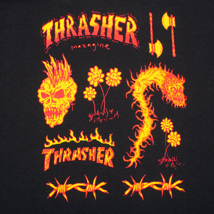 Thrasher Sketch T-Shirt Color : Black