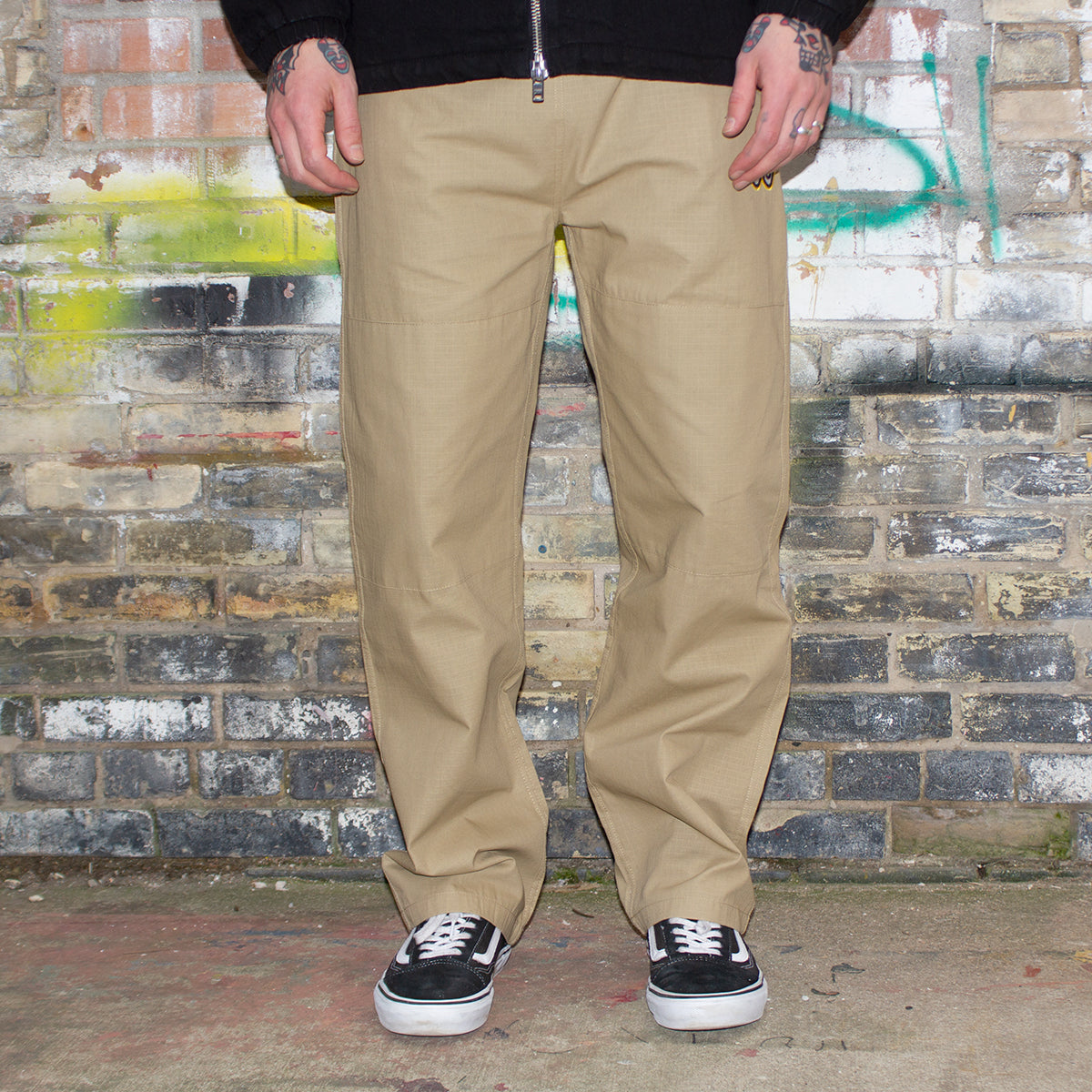 Krooked Eyes Ripstop Double Knee Pant Color : Khaki / Yellow
