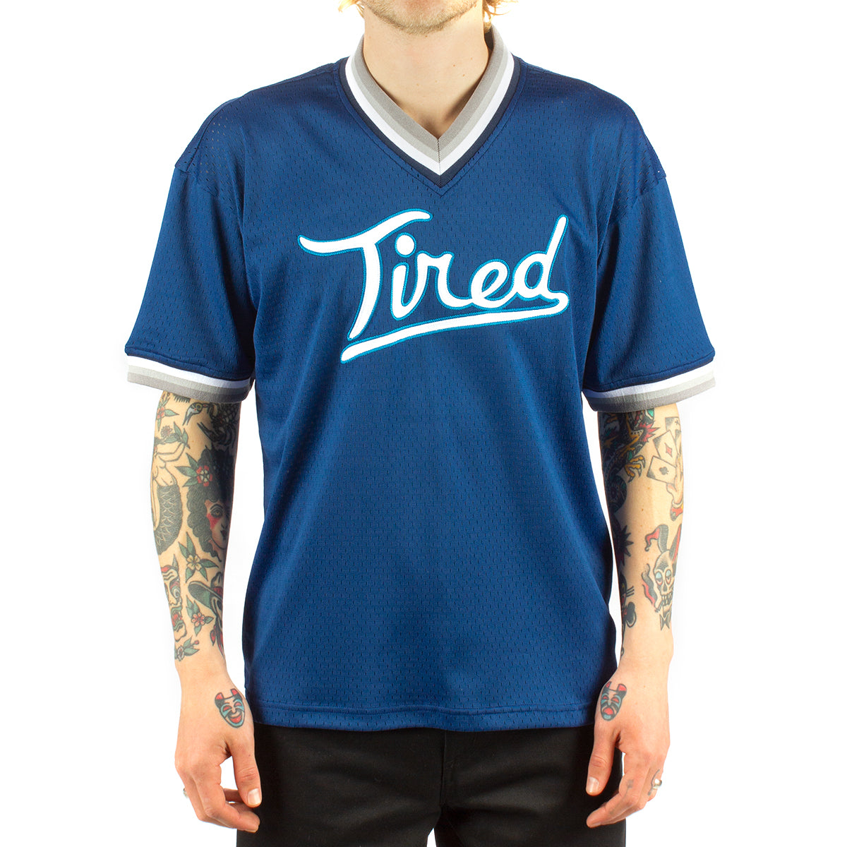 Tired Skateboards T-shirt - The Rounders Baseball Jersey Navy