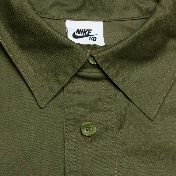 Nike SB Tanglin Woven Button Down Shirt Style # DQ6287-222 Color : Medium Olive