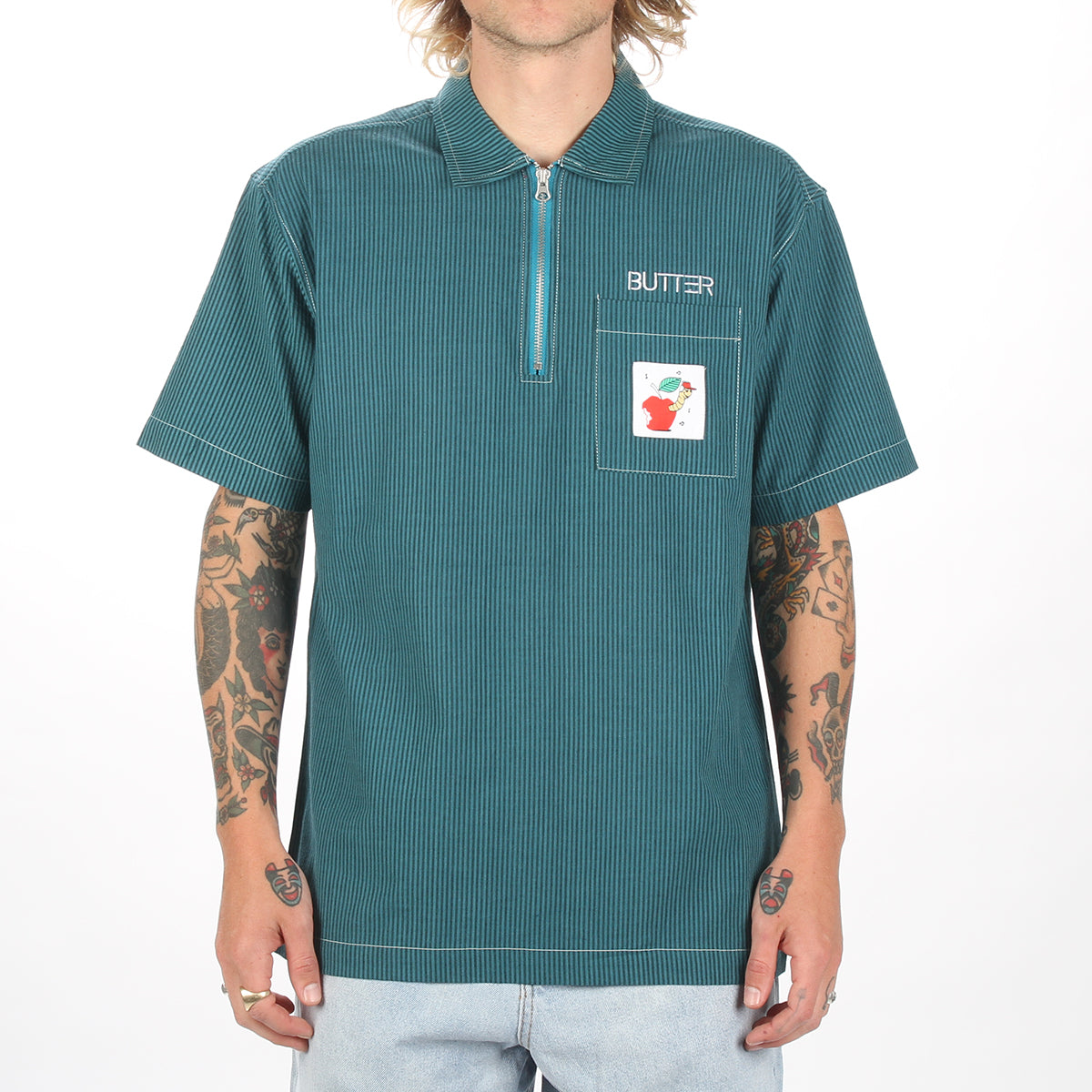 Stussy half discount zip seersucker shirt