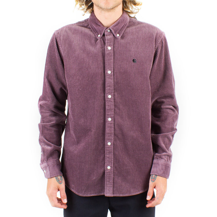 Carhartt WIP L/S Madison Cord Shirt Misty Thistle / Black