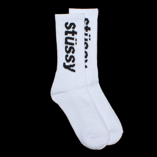 Stussy Helvetica Crew Sock White